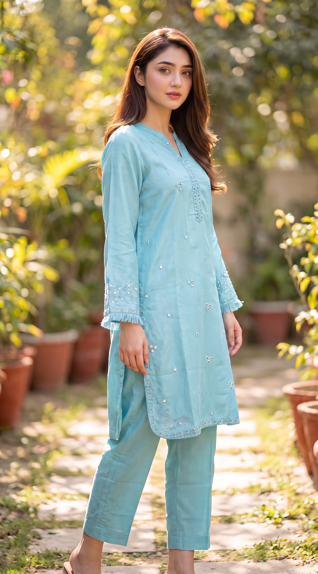Sky Blue 2PCS Viscose Suit