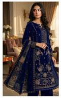 Velvet Premium Exclusive Heavy Embroidered 3Pc – Royal Blue | V177