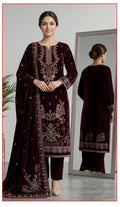Velvet Premium Exclusive Heavy Embroidered 3Pc – Brown | V181