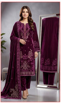 Velvet Premium Exclusive Heavy Embroidered 3Pc – Maroon | V181