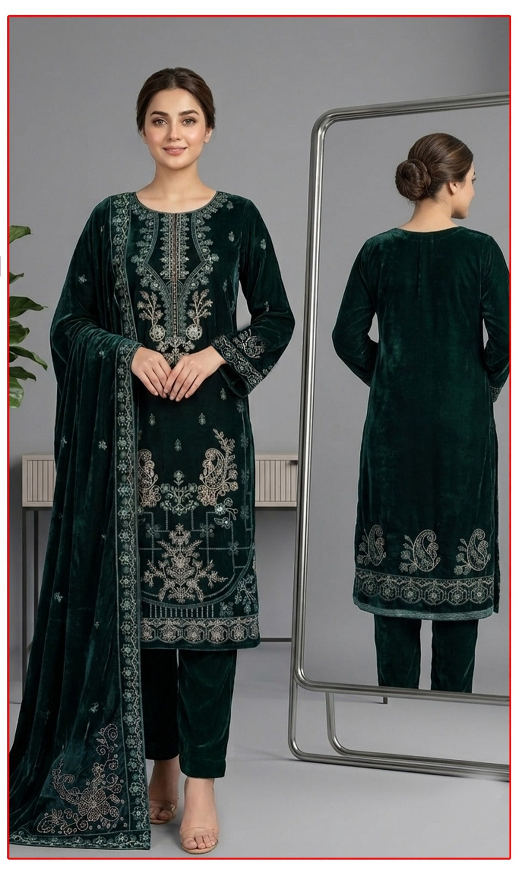 elvet Premium Exclusive Heavy Embroidered 3Pc – Mongia | V181