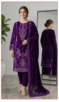 Velvet Premium Exclusive Heavy Embroidered 3Pc – Purple | V181