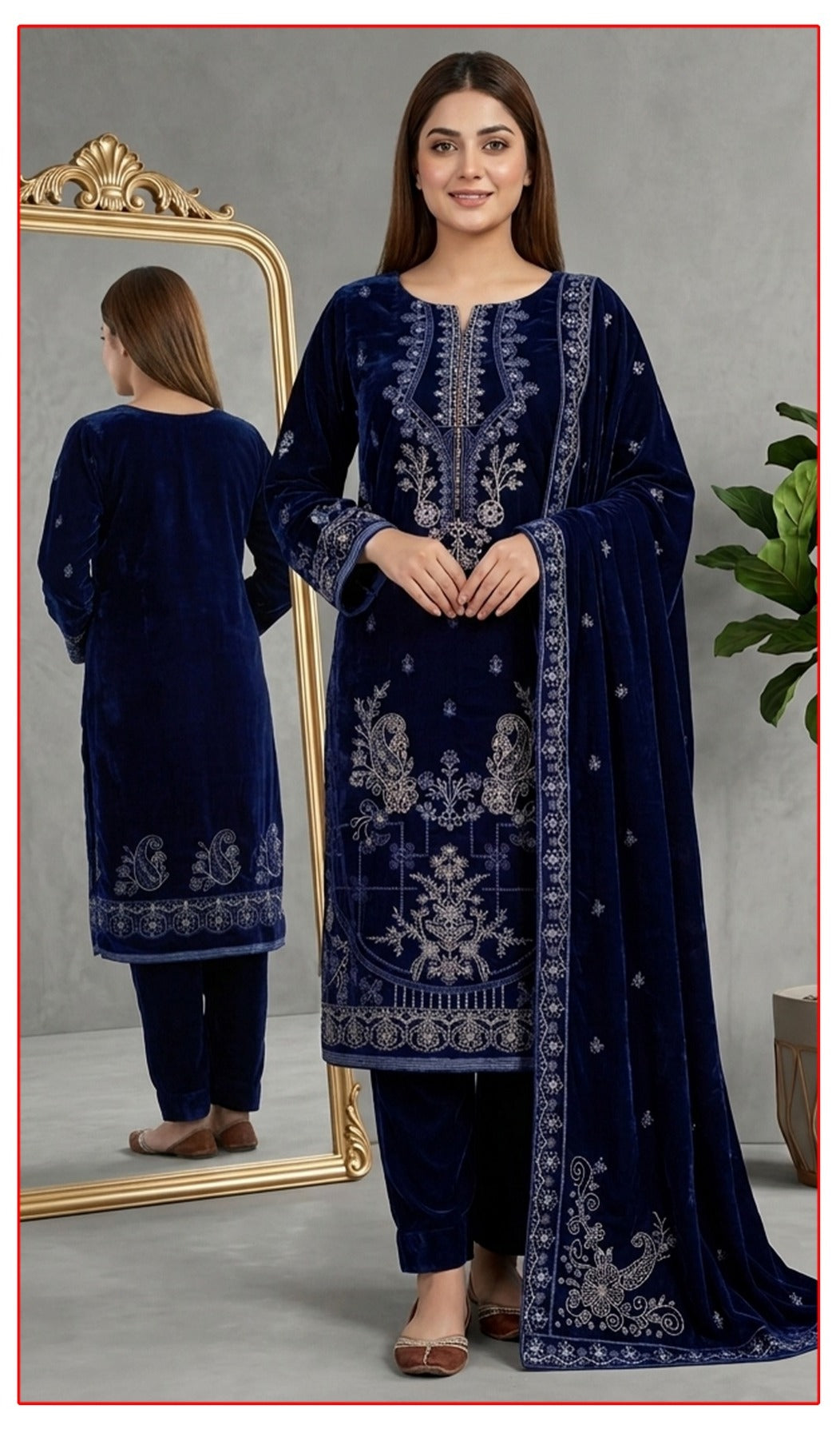 Velvet Premium Exclusive Heavy Embroidered 3Pc – Royal Blue | V181