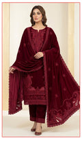 Velvet Premium Exclusive Heavy Embroidered 3Pc – Cherry | V191