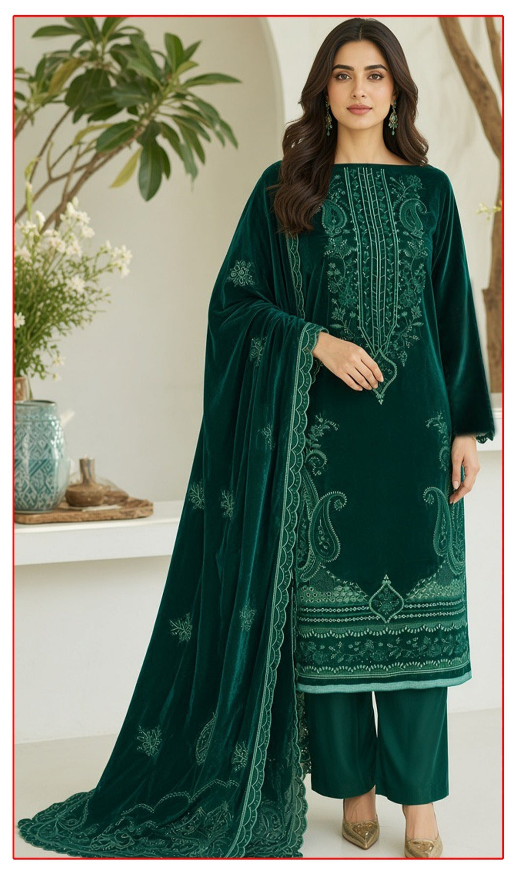 Velvet Premium Exclusive Heavy Embroidered 3Pc – Mongia | V191