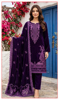 Velvet Premium Exclusive Heavy Embroidered 3Pc – Purple | V191