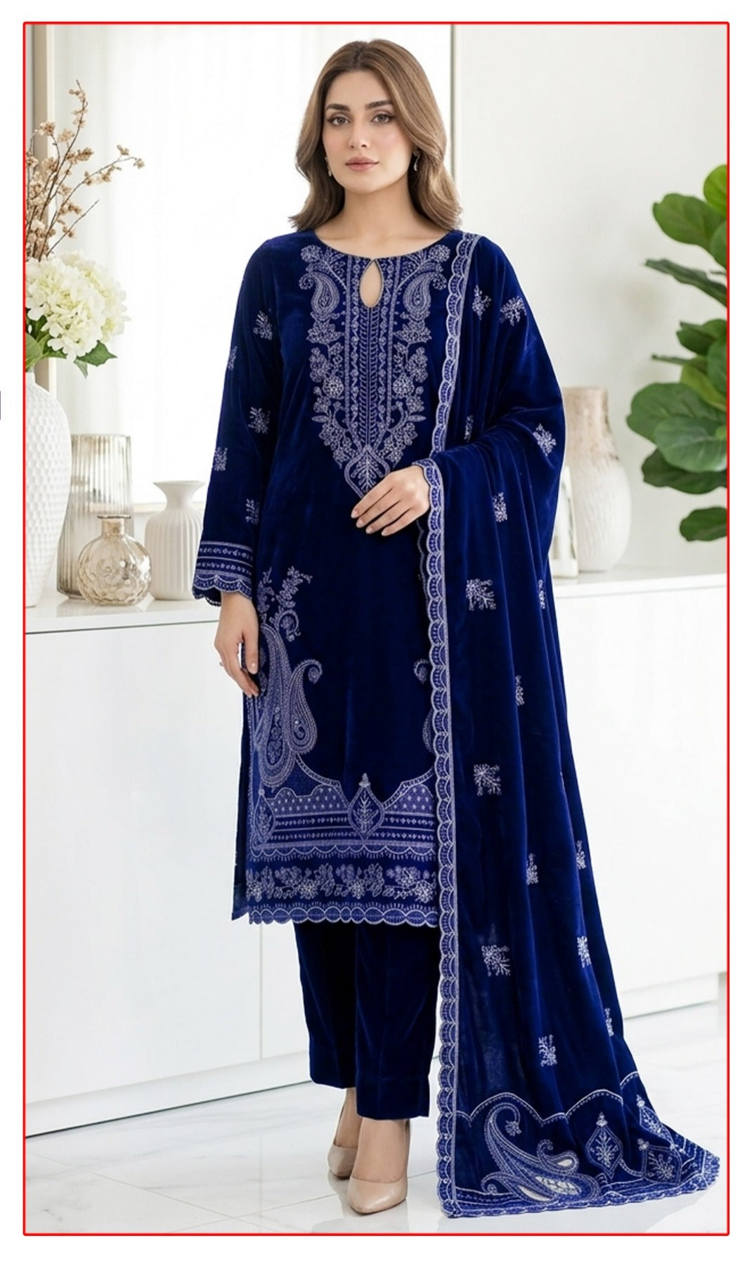 Velvet Premium Exclusive Heavy Embroidered 3Pc – Royal Blue | V191