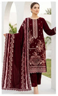 Velvet Premium Exclusive Heavy Embroidered 3Pc – Cherry | V198