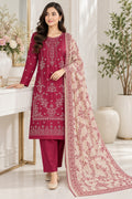 Dhanak 3Pc with Handmade Multani Shawl – Mehroon