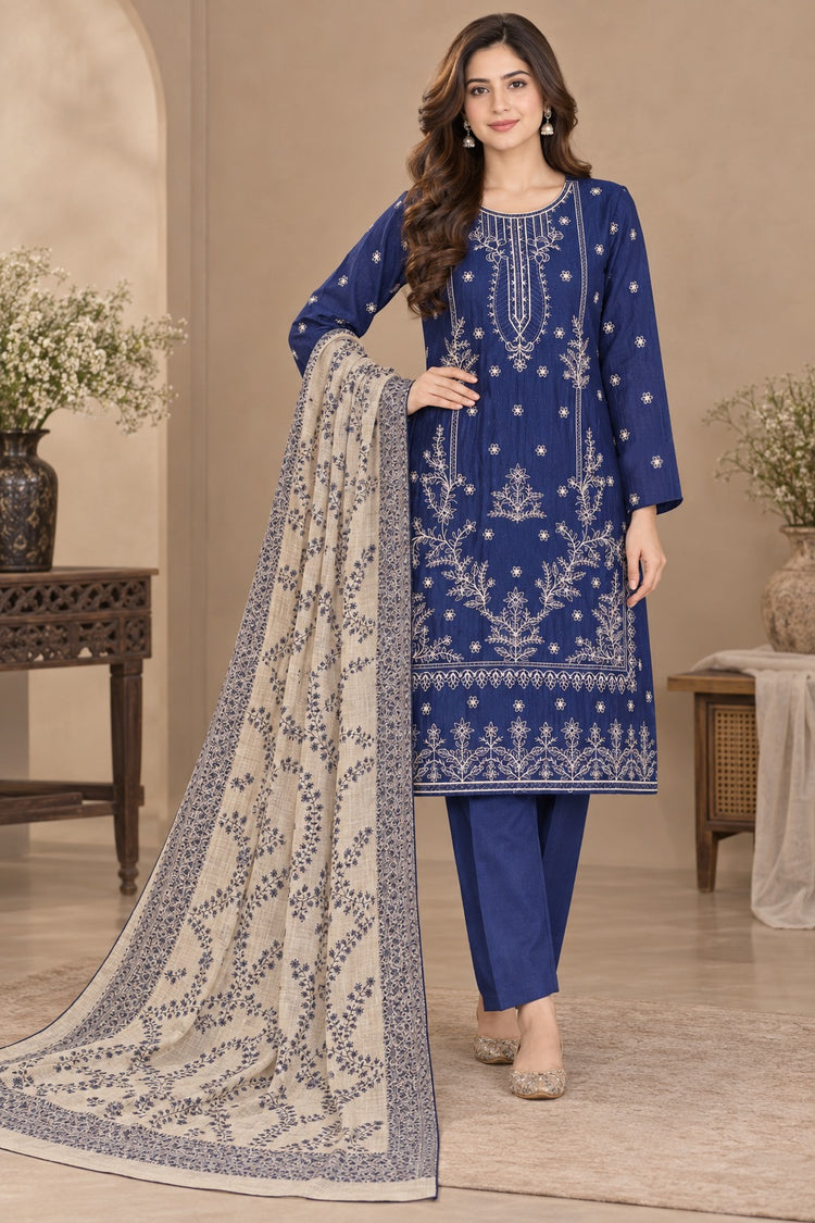 Dhanak 3Pc with Handmade Multani Shawl – Royal Blue